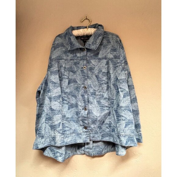 DG2 By Diane Gilman Women Palm Chambray Jacket Plus Size 2X Blue Lightweight New - Picture 1 of 9
